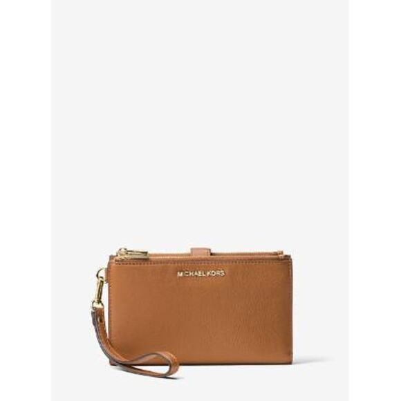 NWT Michael Kors Double Zip Leather Wristlet Acorn One Size - Picture 1 of 1